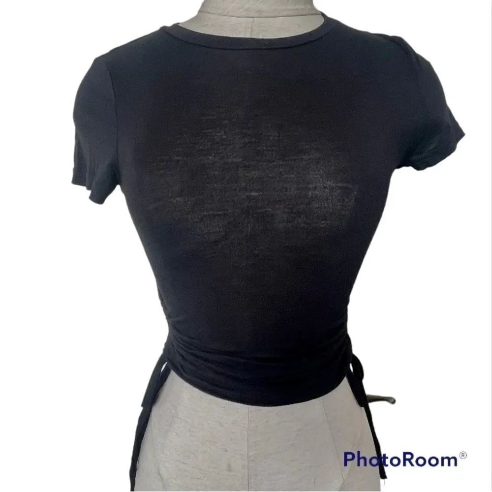 Shein black short sleeved side tie shirt